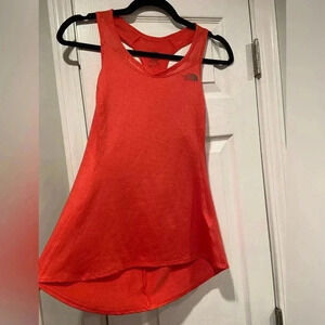 The North Face Orange Athletic Racerback Tank Top Lace Back Logo Size Small